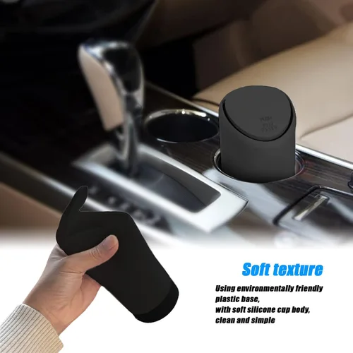 Miniatura 4 de Paquete de 1 bote de basura para automóvil con tapa, 2.5 x 6.2 pulgadas, de silicona, portátil, impermeable, pequeño, tipo taza, cubo de basura