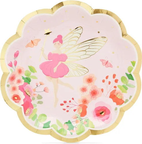 Miniatura 3 de Sparkle and Bash Platos de hadas – Papel de 9 pulgadas, floral, paquete de 48 – Platos temáticos de hadas, platos de cena y postre para niñas
