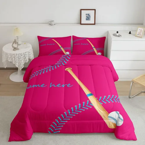 Miniatura 8 de Juego de ropa de cama con relleno de edredón de béisbol, juego de cama de juego de pelota individual para niños, adolescentes, bates, juego