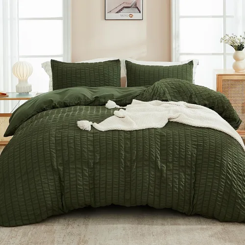 Miniatura 8 de AveLom - Juego de funda de edredón de 3 piezas, 1 funda de edredón y 2 fundas de almohada, microfibra milrayas suave, cremallera y lazos en Verde
