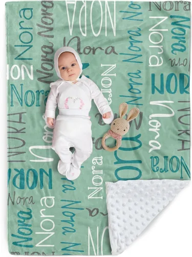 Miniatura 8 de Manta de bebé personalizada, diseño de nombres personalizados, manta de felpa suave con respaldo de puntos de doble capa para niños y niñas, Color01