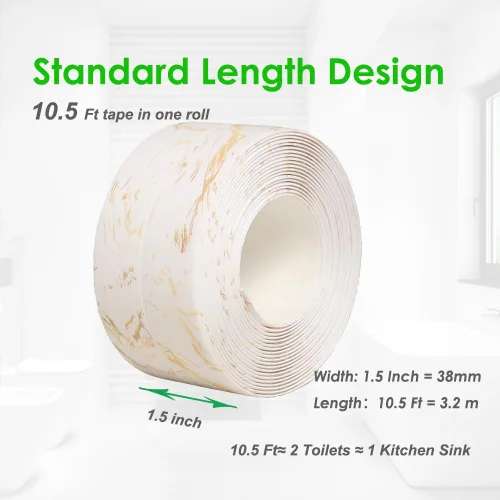 Miniatura 2 de Cinta de sellado adhesiva de PVC para cocina y baño, tira de calafateo de 3.8 cm x 3.2 m, cinta autoadhesiva impermeable para tina, baño, cocina