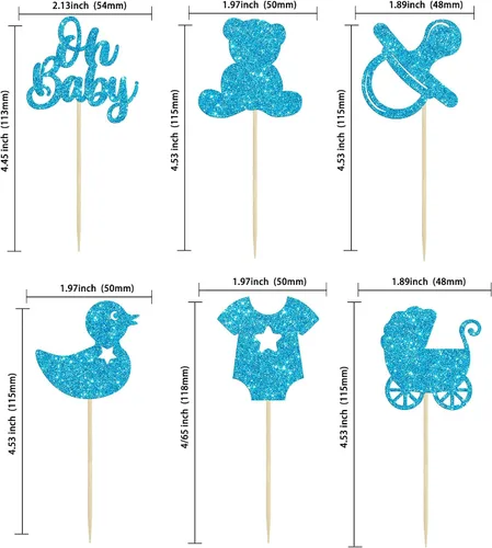 Miniatura 2 de Gyufise 36 piezas Oh Baby Cupcake Toppers Glitter Bear Chupete Baby Carriage Cupcake Picks Baby Shower Cake Decoraciones para revelación de género