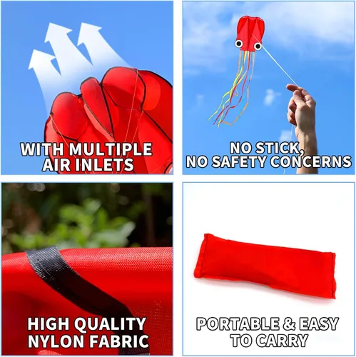 Miniatura 3 de Cometas de pulpo para niños y adultos fáciles de volar, 24 x 158 pulgadas, kit de cometa grande y suave para niños y niñas, juego de cometa de playa