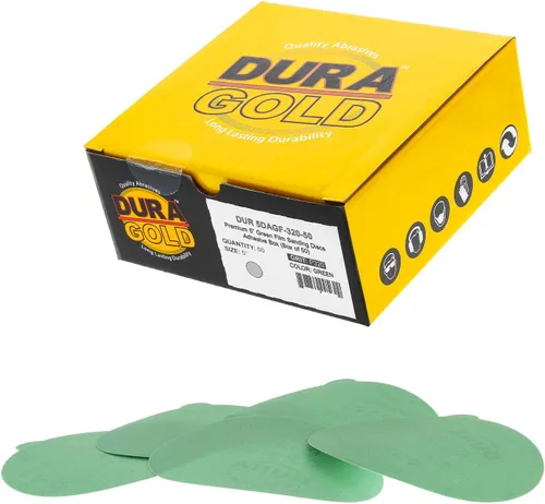 Miniatura 15 de Dura-Gold Discos de lija PSA de película verde de 5 pulgadas, grano 180 (caja de 50), discos de papel de lija autoadhesivos con parte trasera