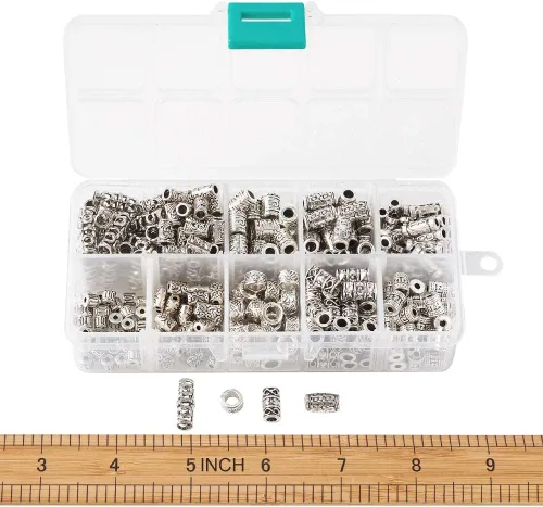 Miniatura 7 de KISSITTY 300 unidades/caja de cuentas espaciadoras de columna de plata antigua tibetana con dije de tubo para barba para hombres de 0.177 in a 0.709