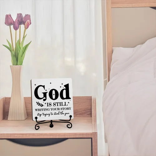 Miniatura 4 de Decoración Inspiradora Cristiana para Escritorio, Letrero "Dios Todavía Está Escribiendo Tu Historia", Decoración de Escritorio para Oficina, Hogar