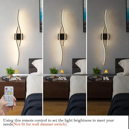 Miniatura 6 de Juego de 2 lámparas de pared enchufables modernas Daunton, luz de pared LED regulable dorada con control remoto, 3CCT ajustable y función