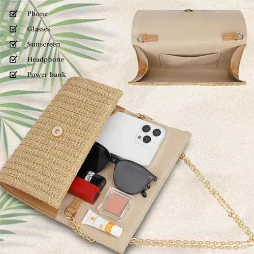 Miniatura 5 de Kseymeir Bolso de mano de paja para el hombro, bolso cruzado tipo sobre, bolso de rafia para verano, playa, viajes, moda 2026 Straw, Summer