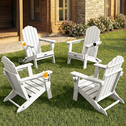 Miniatura 42 de Silla Adirondack plegable, silla Adirondack de HDPE con 2 soportes para tazas, sillas para fogatas al aire libre de fácil montaje para patio, Negro