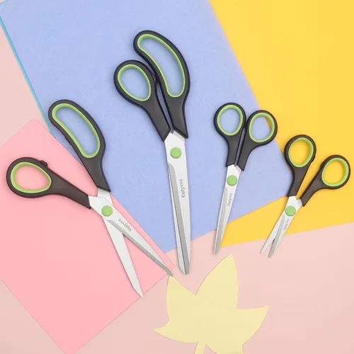 Miniatura 7 de Tijeras, cuchillas de acero inoxidable, agarre suave para el hogar, escuela, oficina, negro y verde, 4 Negro -verde