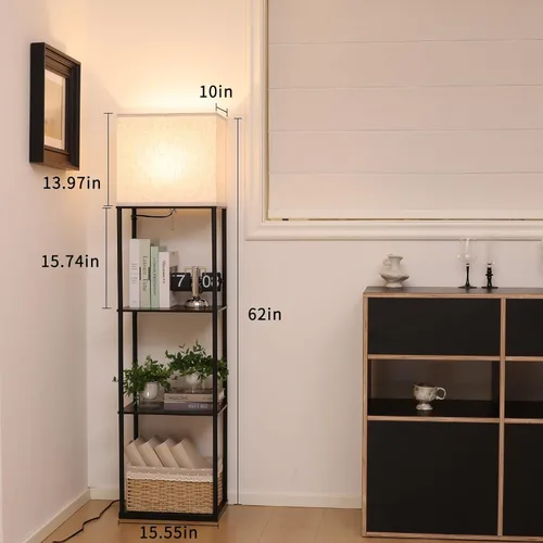 Miniatura 3 de Gupuzm Lámpara de pie con estantes, lámpara de pie rectangular de gran tamaño con bombilla de temperatura de 3 colores, lámpara de estantería