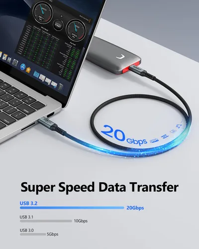 Miniatura 4 de SUNGUY Cable USB C 3.2 Gen2 de 3.3 pies, 240 W PD USB C, carga rápida, transferencia de datos de 20 Gbps, salida de video 4K, cable de pantalla tipo