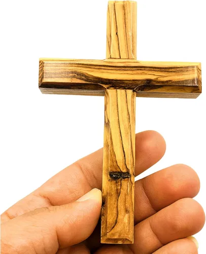 Miniatura 10 de Cruz para colgar en la pared de madera de olivo de Zuluf Cruz tallada a mano Cruz cristiana de madera de olivo con certificado de Tierra Santa