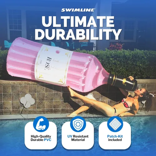 Miniatura 3 de SWIMLINE Flotador Inflable para Piscina Tumbona Balsa Colchón, Colchoneta Divertida, Edición Clásica Rosé, Rosa Botella de rosa