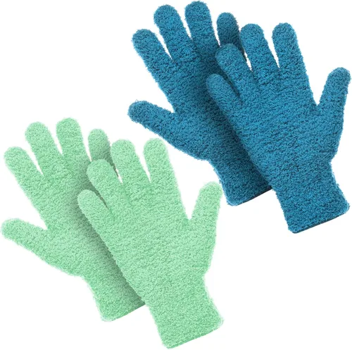Patelai 2 pares de guantes de microfibra para plantas, guantes de limpieza de polvo, manoplas de casa, autos, persianas para polvo (azul, verde