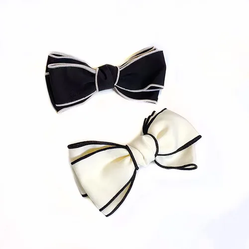 Rugelyss 2 lazos grandes de grogrén hechos a mano, color sólido, lazos para el cabello blanco y negro, clip de resorte, accesorios para el cabello