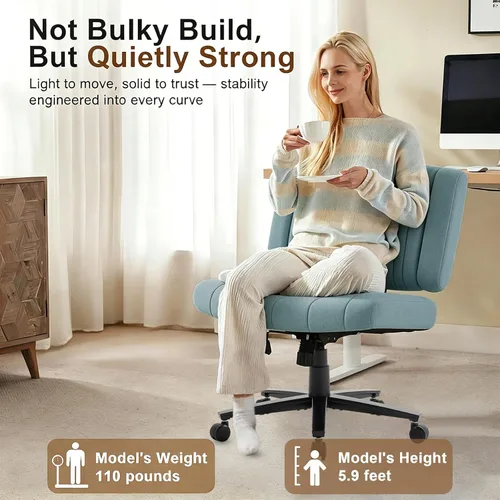 Miniatura 5 de Vigosit Silla de oficina entrecruzada, felpa de gran tamaño para sentarse con patas cruzadas, brazos ajustables y ruedas giratorias de 360°