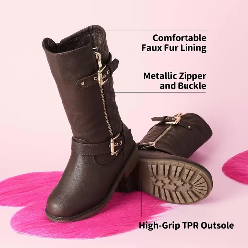 Miniatura 5 de DREAM PAIRS - Botas de invierno para montar en motocicleta para niñas, con forro de piel sintética, altura hasta la rodilla, tallas ToddlerLittle