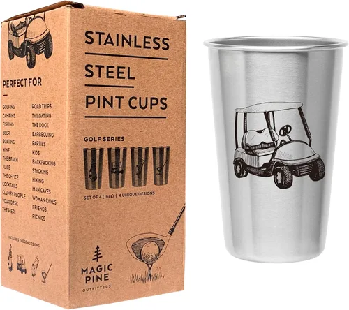 Miniatura 4 de Vasos de golf – Acero inoxidable (juego de 4) – Capacidad de 16 oz – Regalo único para papás, hombres y premio para golfistas. Los diseños incluyen