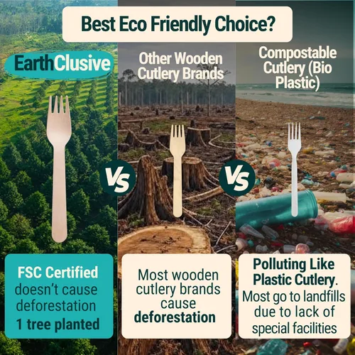 Miniatura 7 de Tenedores de madera desechables para comer, 300 piezas, resistentes y afilados, nuestra madera certificada FSC sin culpa protege los bosques, una