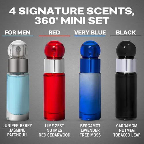Miniatura 2 de Perry Ellis Juego de Mini Colonia 360° de 4 Piezas para Hombres - Juego de Muestras de Regalo de Colonia, Tamaño de Viaje - 360° Hombres, Rojo, Very