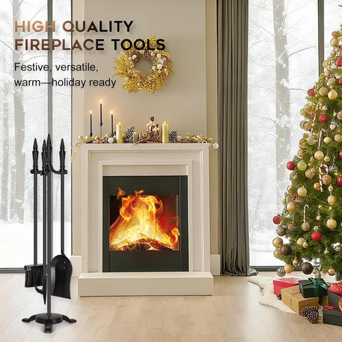 Miniatura 8 de FEED GARDEN Juego de herramientas para chimenea de 4 piezas, herramientas de fuego de hierro forjado de 31 pulgadas con póker, pala, cepillo