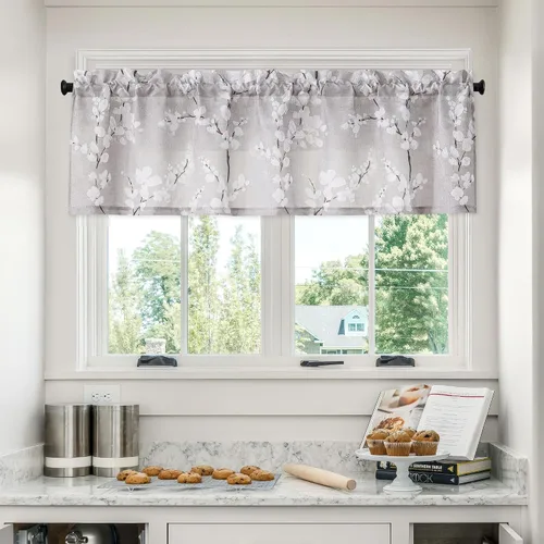 Miniatura 23 de FMFUNCTEX Cortinas de Nivel de Cocina Verde y Blanco de 24 Pulgadas de Largo con Estampado de Flores, Cortinas de Media Ventana para Baño