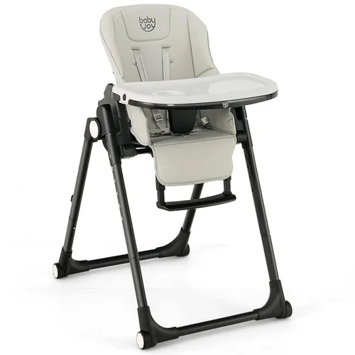 BABY JOY Silla alta para bebés y niños pequeños, silla alta plegable con respaldo/reposapiés/altura del asiento, bandejas dobles extraíbles, cojín