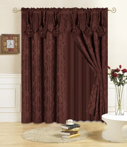 Miniatura 6 de All American Collection Nuevo juego de cortinas de 4 piezas con cenefa adjunta y transparente con 2 alzapaños incluidos