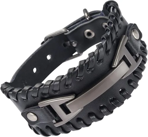Miniatura 4 de Hamoery Men Leather Bracelet Punk Braided Rope Alloy Bracelet Bangle Wristband