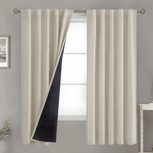Miniatura 166 de BGment Cortinas 100% opacas beige de 63 pulgadas de largo con forro aislante térmico, bolsillo para varilla y lengüeta trasera de doble capa