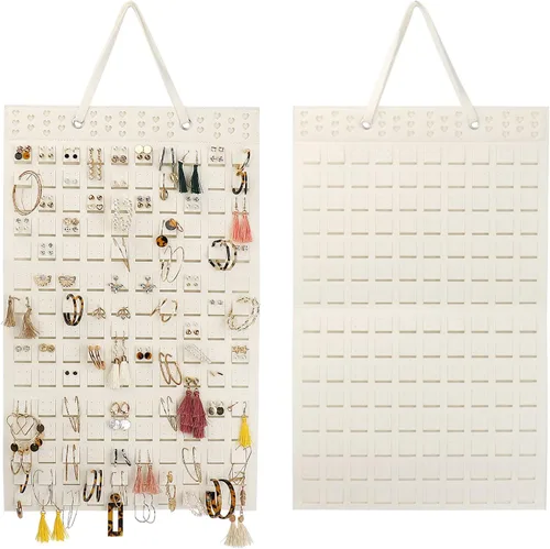 Resovo Organizador de aretes colgantes, soporte para aretes y 20 ganchos, capacidad para hasta 300 pares, diseño compacto, material suave, Blanco