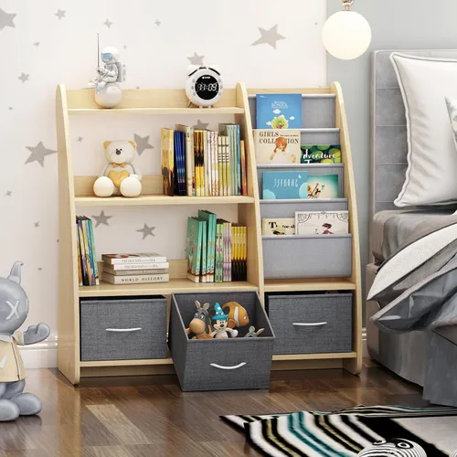 Miniatura 10 de Estantería de 4 niveles para niños de madera, estantería de cinco capas para libros de niños, estante de almacenamiento para bebés y niños pequeños