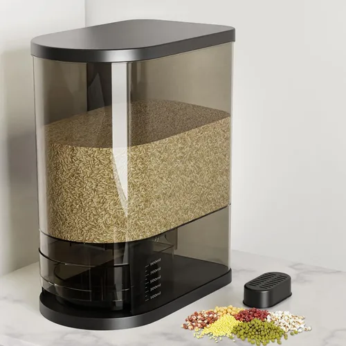 SYNCVIBE Dispensador grande de arroz de 22 a 25 libras, dispensador de cereales, contenedor de almacenamiento de alimentos con taza medidora, Negro