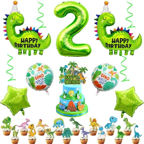 Miniatura 4 de Globos de cumpleaños de dinosaurio número 2, globo de aluminio de aluminio con el número 2 para fiestas temáticas de dinosaurios, decoración