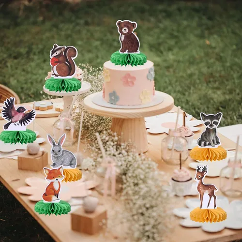 Miniatura 4 de 7 piezas de animales del bosque, centro de mesa de panal de abeja, centros de mesa de animales del bosque de la selva, centros de mesa para bosque