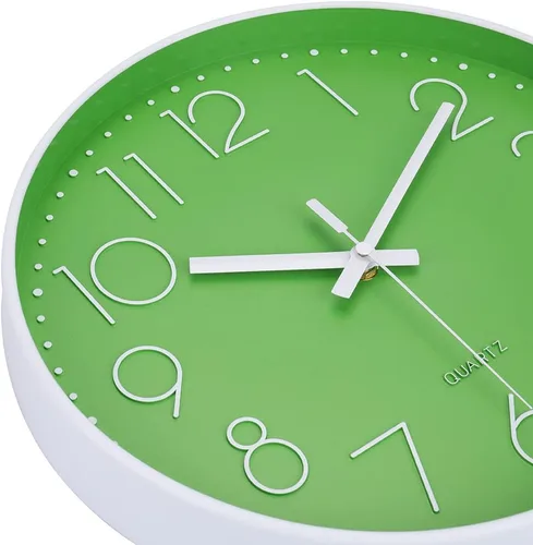 Miniatura 6 de jomparis - Reloj de pared moderno color verde para decoración de oficina, de 12 pulgadas, silencioso y sin hacer tictac, funciona con pilas, redondo