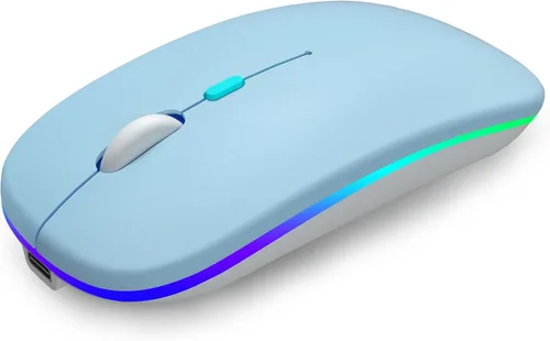 AIKOKOK Ratón inalámbrico Bluetooth recargable para laptop con uso LED portátil (BT5.2 y USB 2.4G) Conexión de modo dual Ratón silencioso delgado