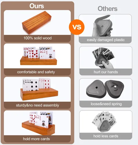 Miniatura 6 de Juego de soportes para mazos de cartas de 2 unidades para niños, soportes de madera para cartas para organizar en mesa de juego para adultos, Naranja