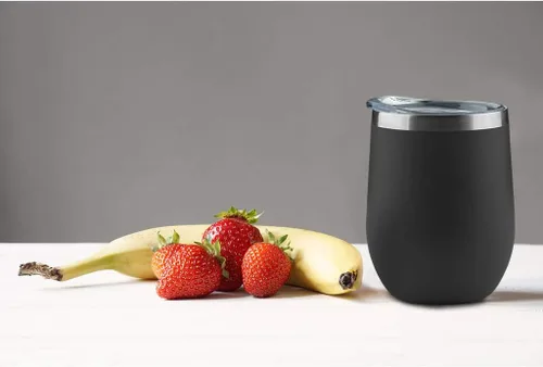 Miniatura 5 de MEWAY Vaso de vino sin tallo de 12 onzas con tapa, vaso de viaje de acero inoxidable con aislamiento de doble pared al vacío con popote, para Negro