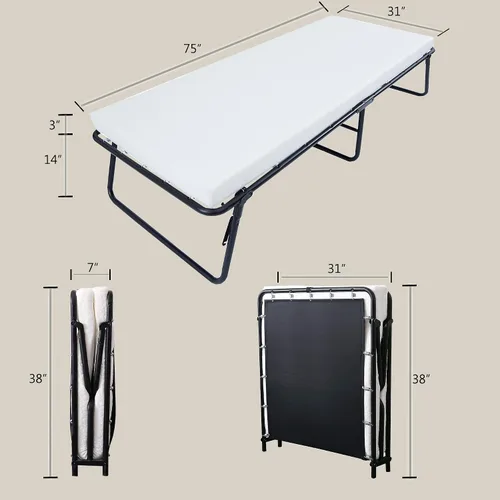 Miniatura 8 de LEISUIT - Cama plegable con colchón de espuma viscoelástica para invitados, catre plegable portátil para habitación y oficina