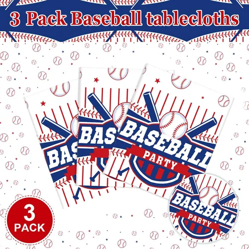 Miniatura 4 de Newwiee 3 manteles de béisbol de plástico para fiesta de béisbol, mantel deportivo para fiesta de cumpleaños, día del juego, decoración