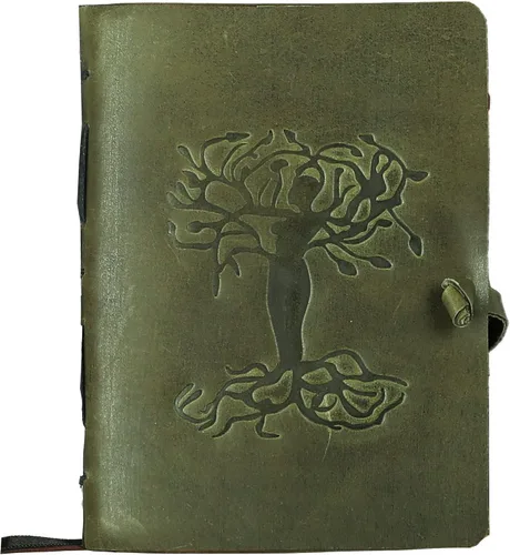 Diario de cuero para mujeres y hombres en relieve de 8 x 6 pulgadas, hecho a mano, papel para manualidades, cuaderno de la madre tierra, cuaderno de