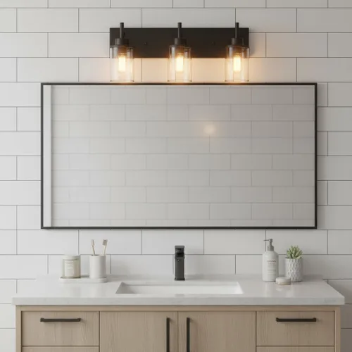 Miniatura 2 de Lámparas de tocador, lámparas de baño negro mate sobre el espejo, lámpara moderna de apliques de pared con pantalla de vidrio transparente (3 luces)