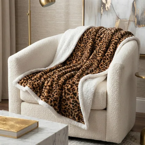 Miniatura 7 de Manta Sherpa de Vellón - 50x60 Pulgadas Lavable a Máquina Manta Reversible - Mantas Mullidas para Sofá, Silla o Cama por Lavish Home (Leopardo)