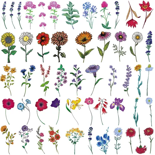 Tazimi 12 hojas de tatuajes temporales – Acuarela Flor y Lavanda Girasol Violeta Rosa Tatuaje Pegatinas para Mujeres y Niños