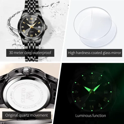 Miniatura 4 de OLEVS - Reloj de mujer de moda, reloj de vestir con diamantes, para mujer, analógico, de cuarzo, acero inoxidable, impermeable, luminoso, con fecha