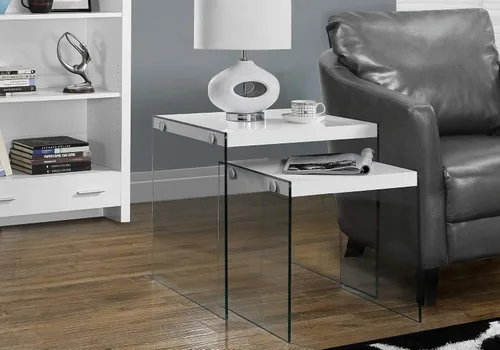 Miniatura 5 de Monarch Specialties , Mesa nido, vidrio templado, blanco brillante BLANCO BRILLO