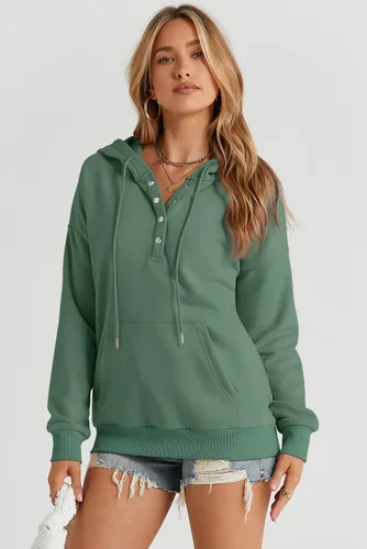 Miniatura 3 de Dokotoo Sudaderas con Capucha para Mujer 2025 con Cuello de Botón Cordón Ajustable Sudadera con Capucha Pullover Casual de Manga Larga Tops Camisetas